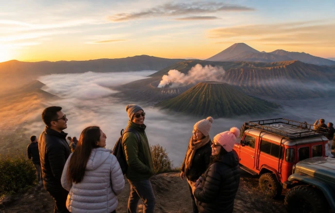 Tourists enjoying sunrise at Bromo.webp