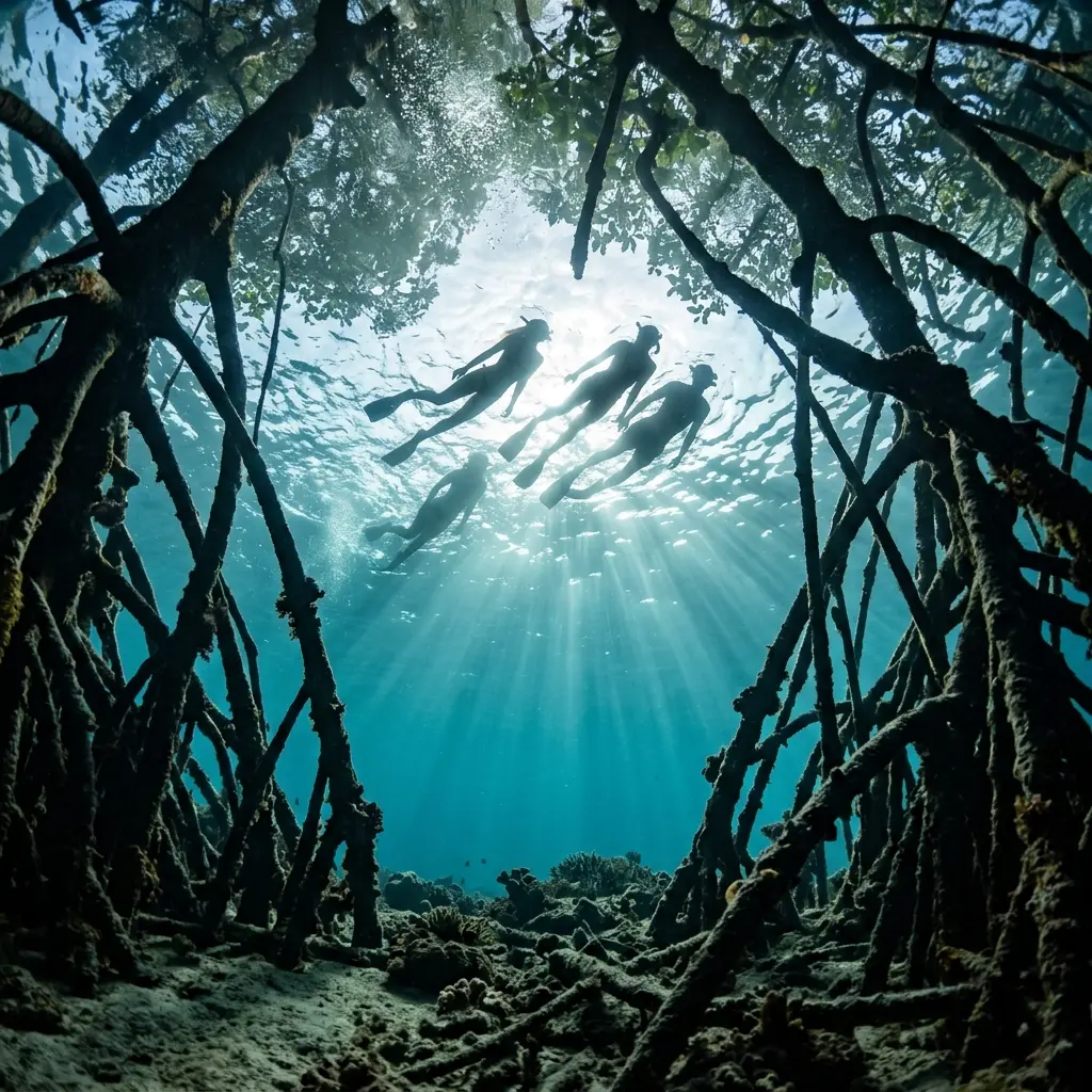 Atmospheric Snorkeling Silhouette at Mangrove Point.webp