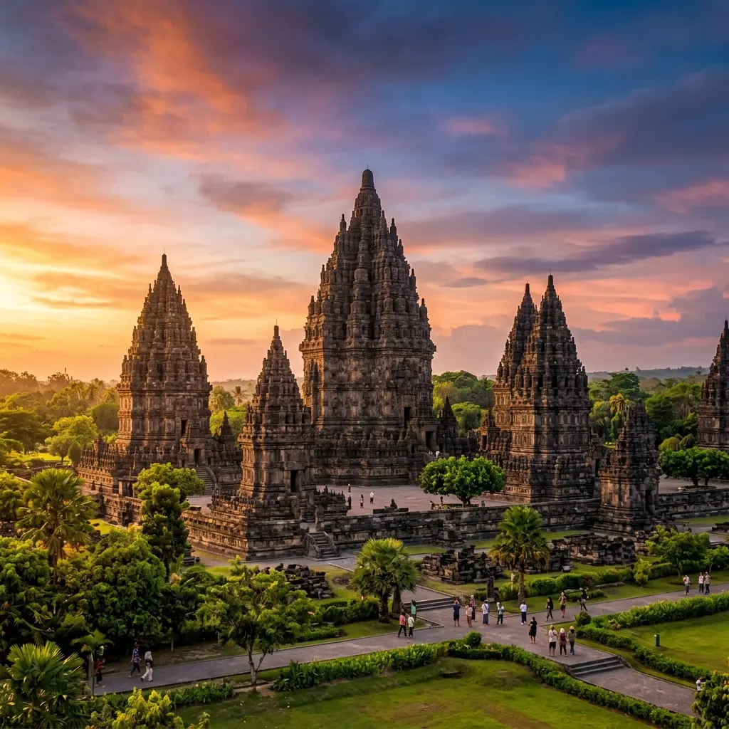 AI Generated Majestic Prambanan Temple at Golden Hour.webp